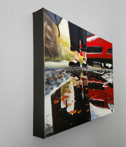 Side view of the acrylic painting to demonstrate the black 1 inch border of the gallery stretched canvas.