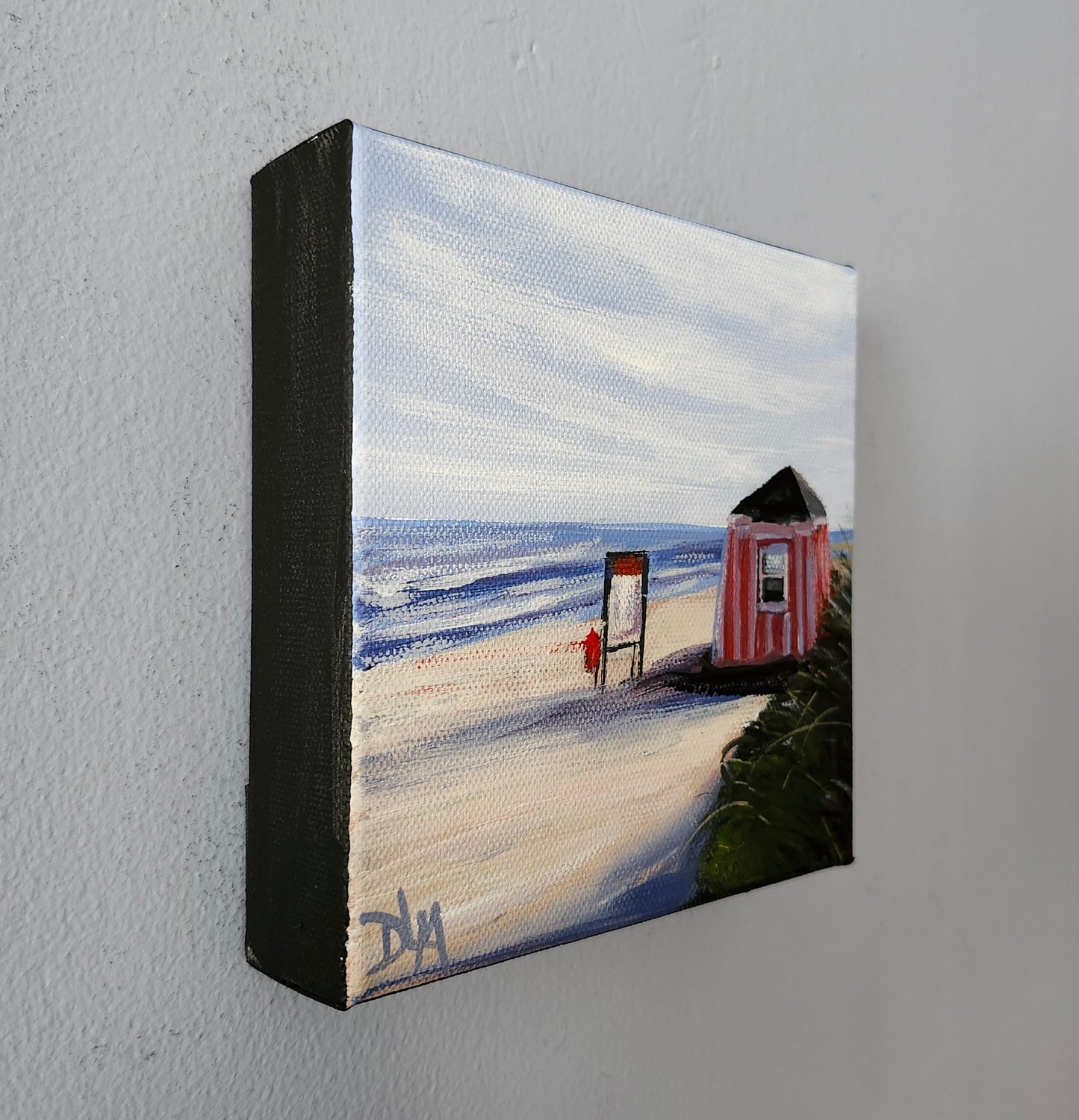 Side view of the acrylic painting to demonstrate the black 1 inch border of the gallery stretched canvas. 