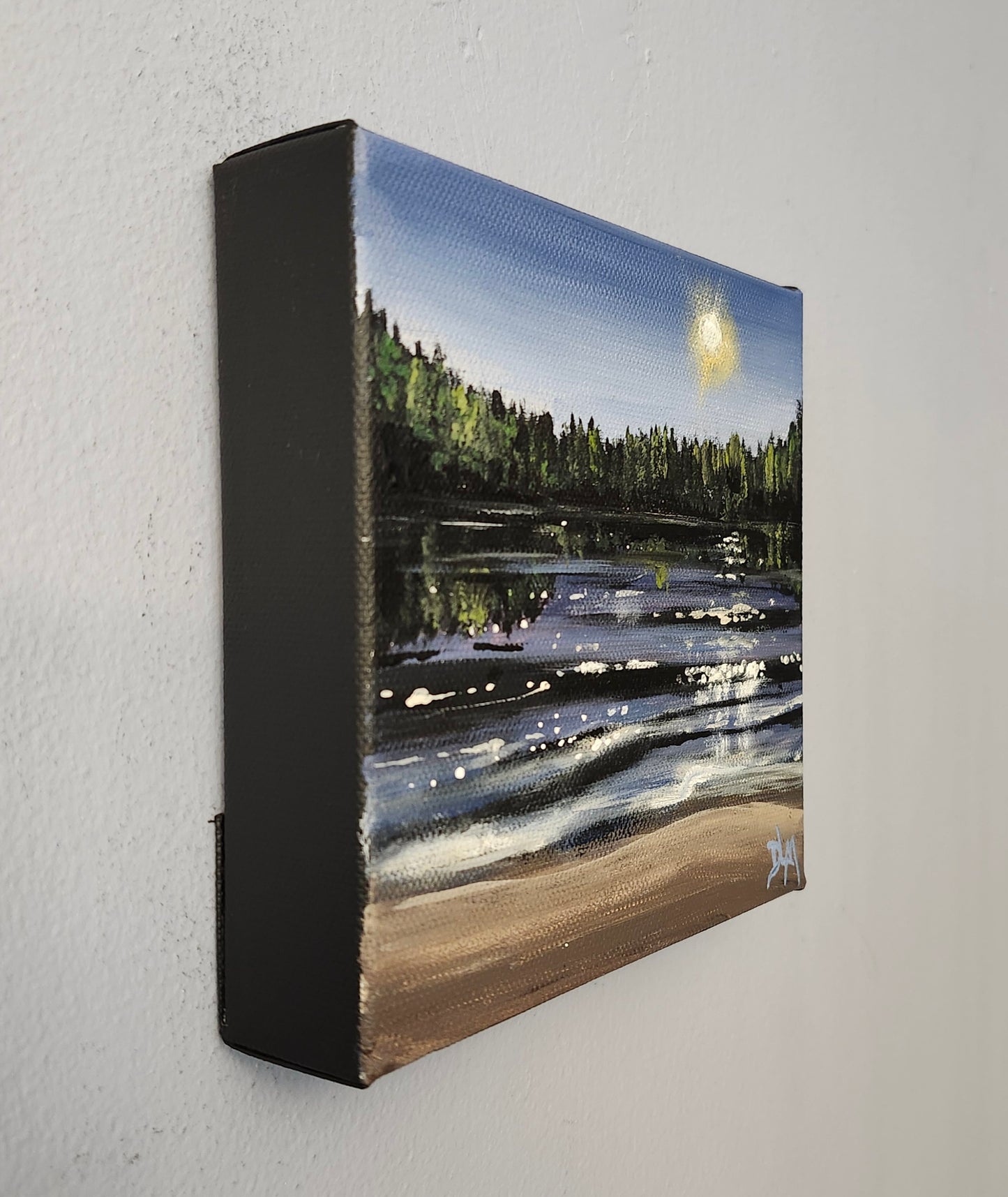 Side view of the acrylic painting to demonstrate the black 1 inch border of the gallery stretched canvas.