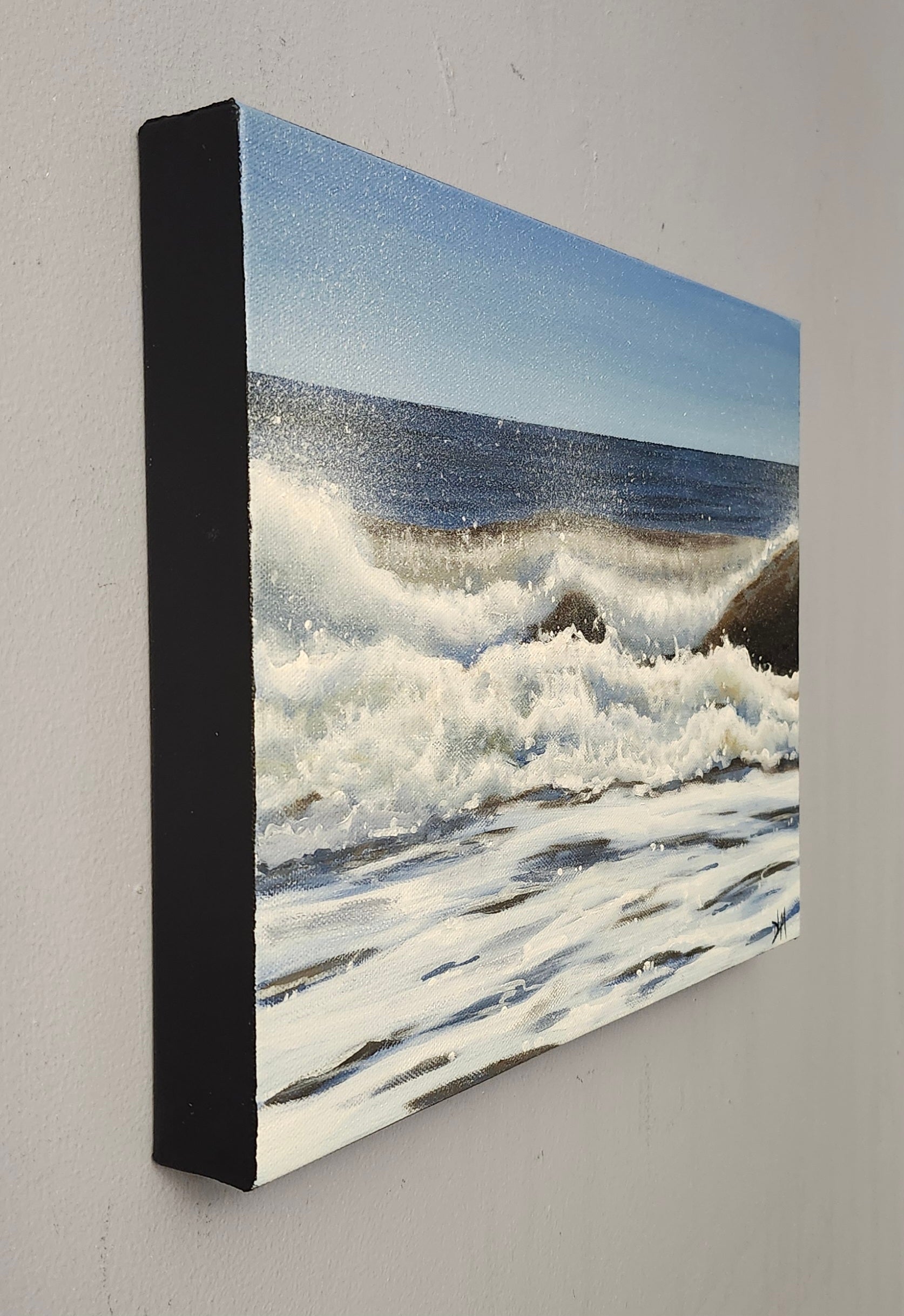 Side view of the acrylic painting to demonstrate the black 1 inch border of the gallery stretched canvas.