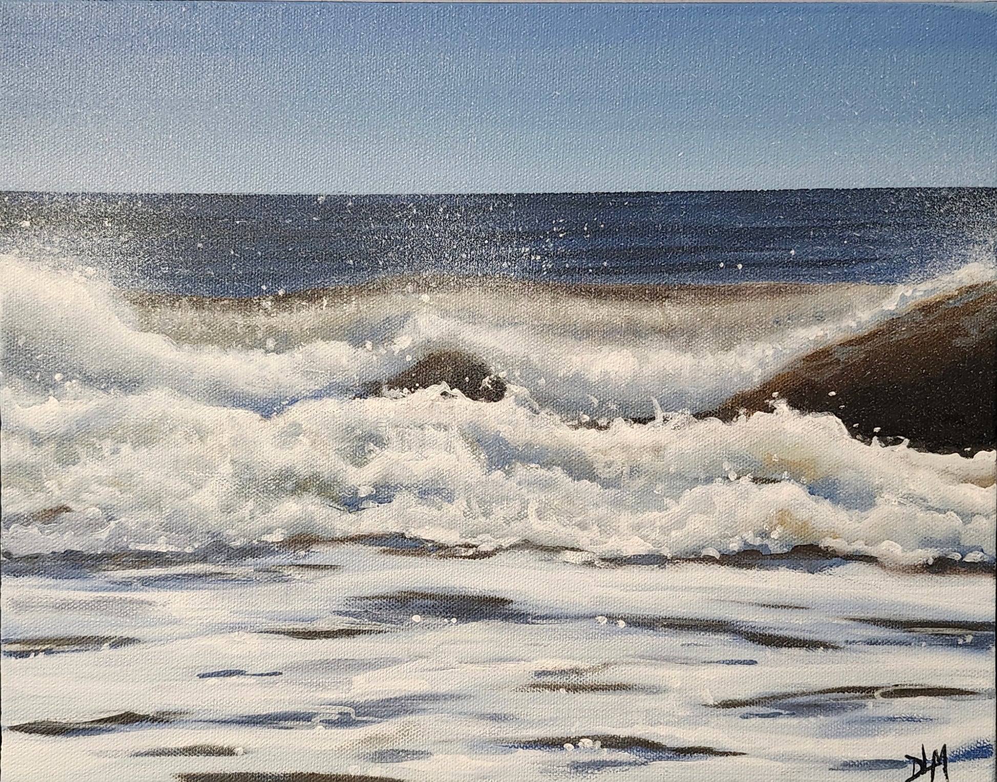 Acrylic painting of a crashing wave.