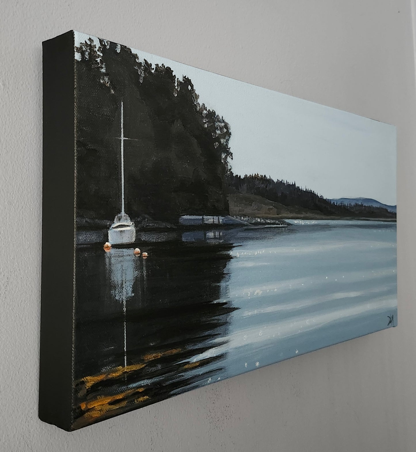 Side view of the acrylic painting to demonstrate the black 1 inch border of the gallery stretched canvas.